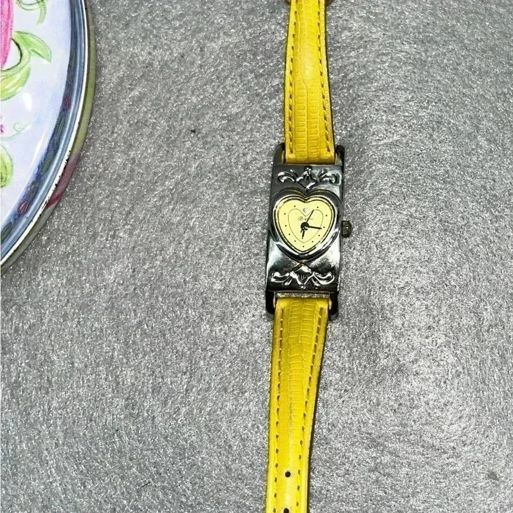 Brighton watch Santa Paula rare yellow w metal box *needs new battery